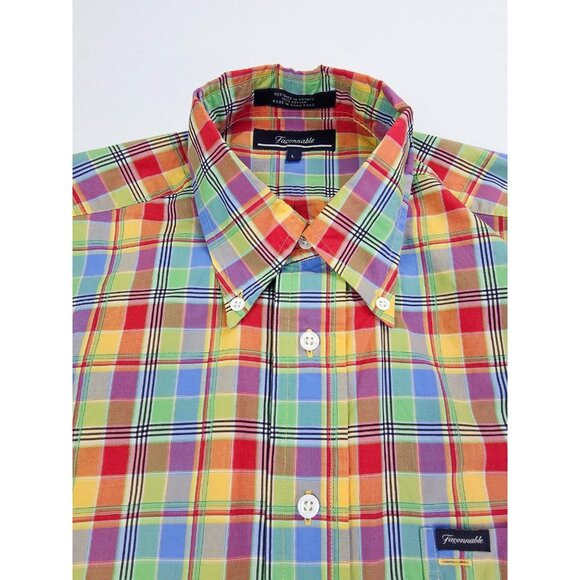 Faconnable Size Large Mens Multi Check Pocket Logo Tag Button Down Cotton Shirt - Picture 1 of 8
